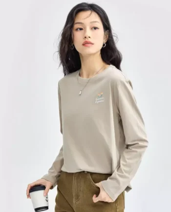 Women's Cotton Embroidery Long Sleeve Tee