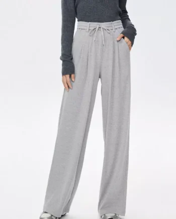 Women's Ribbed Knit Drawstring Pleated Wide Leg Pants