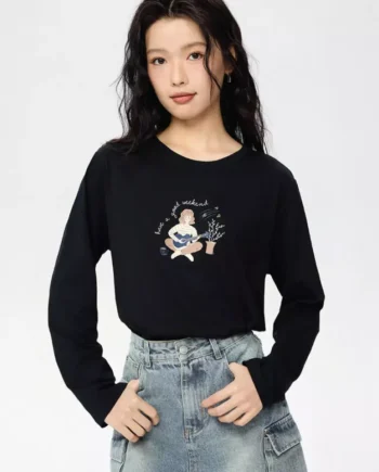 Women's Cotton Long Sleeve Print Tee