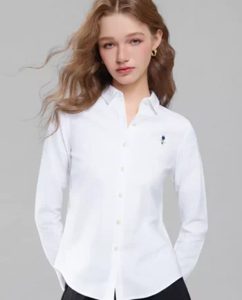 Women's Stretchy Oxford Slim Embroidery Long Sleeve Shirt