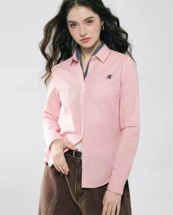 Women's Cotton Oxford Slim Embroidery Long Sleeve Shirt