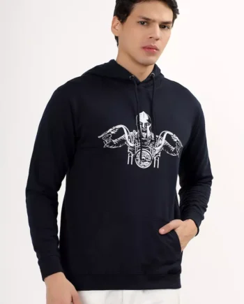 Mens Biker Print Rubber Print Cotton Relaxed Fit Hoodie