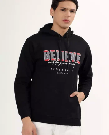 Mens Believe Graphic Print Cotton Relaxed Fit Hoodie