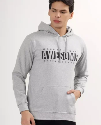 Mens Awesome Moment Rubber Print Cotton Relaxed Fit Hoodie