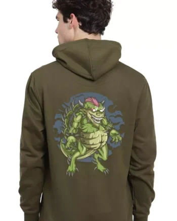 Funky Monster Men Graphic Olive Cotton Streetwear Hoodie