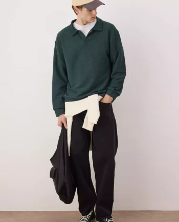 Petrol Green New Oversized /Wide Cut Polo Neck Thick Snap Fastener Sweatshirt