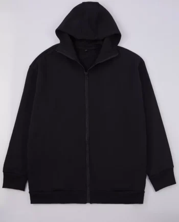 Black Oversize Zippered Hooded Cotton Sweatshirt